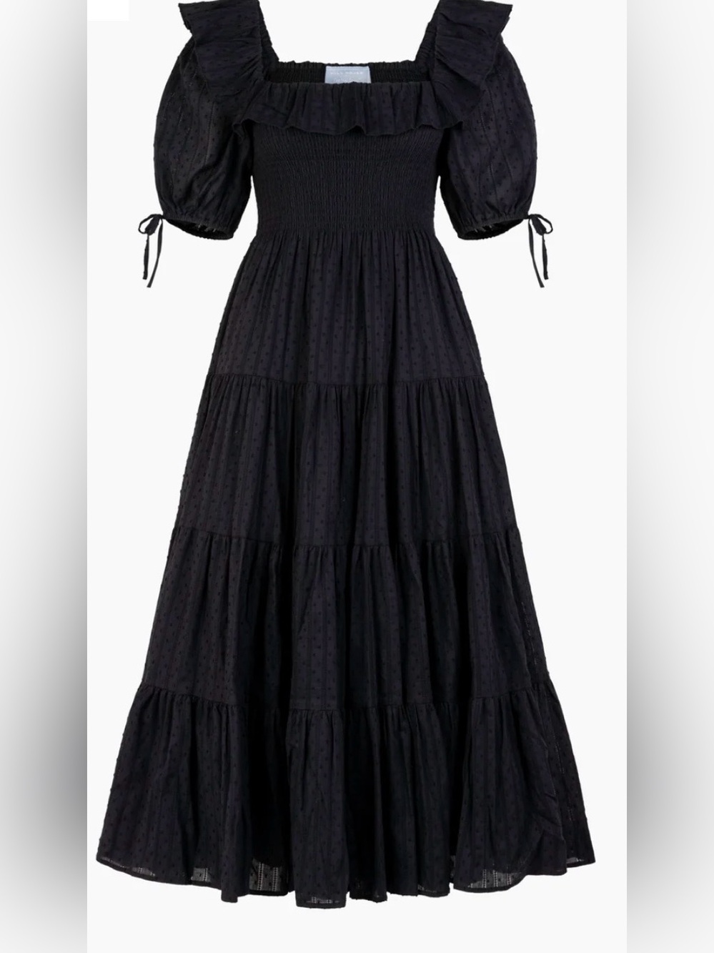 Hill House The Corinne Nap Dress - Black Linear Swiss Dot Size Medium